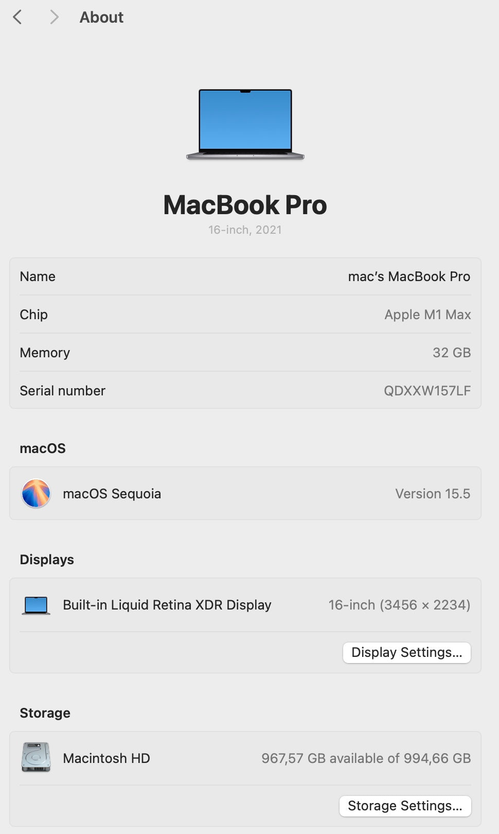MacBook Pro 16-inch With M1 Max Chip 1TB - Space Grey (Pre-owned)