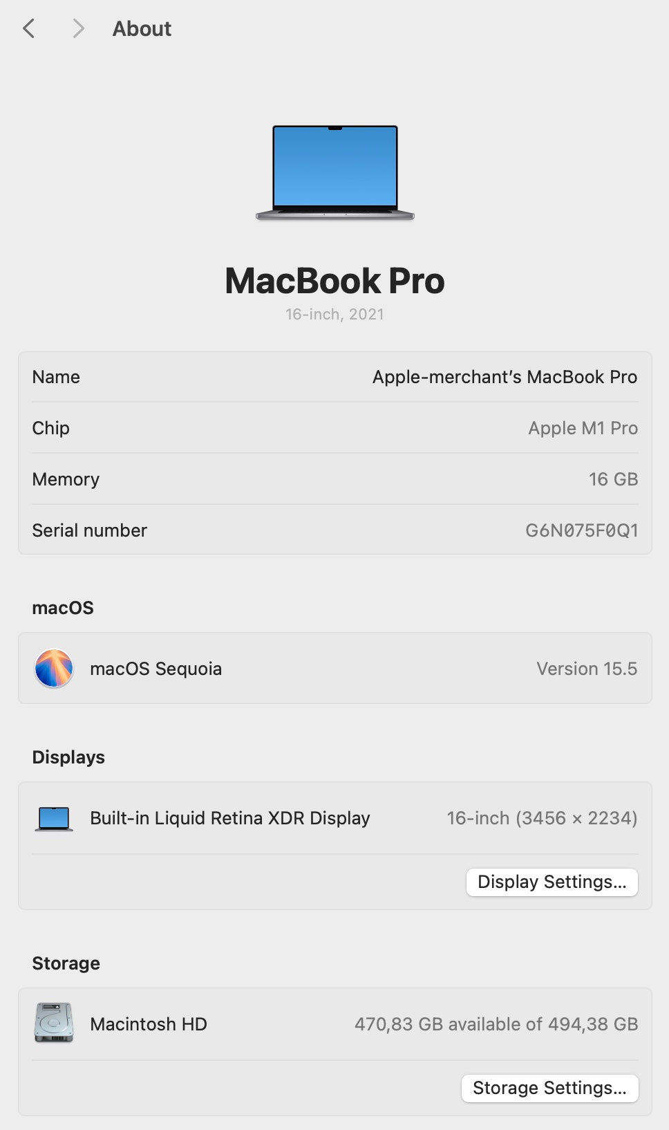 MacBook M1 Pro 16-inch 512GB - Space Grey (Pre-owned)