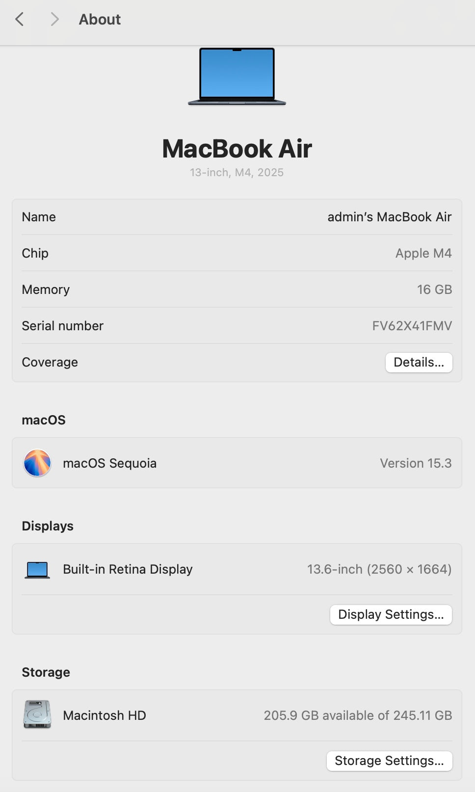 MacBook Air 13-inch | M4 Chip | 256GB | 16GB - Midnight (Pre-owned)