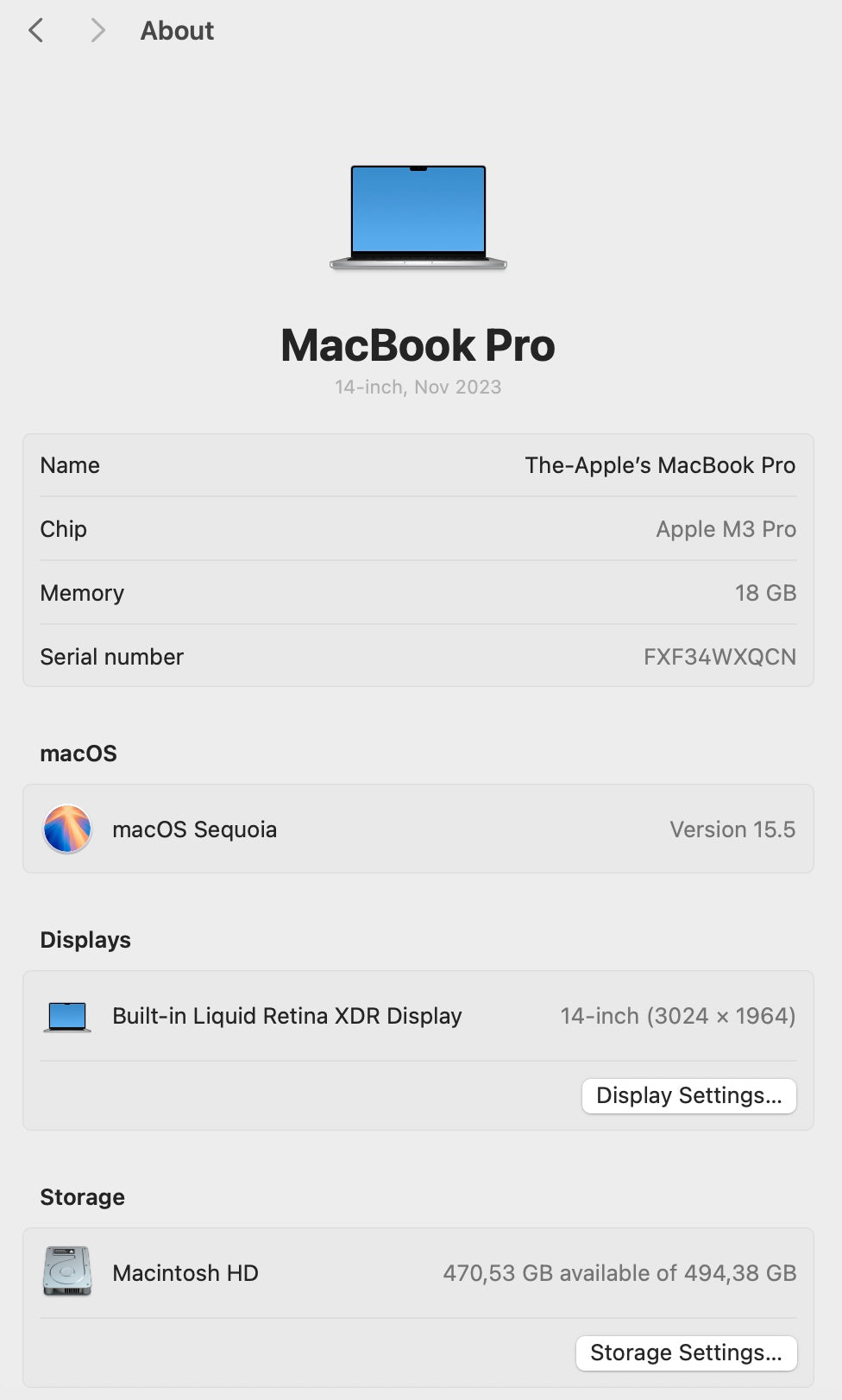 MacBook Pro 14-inch With M3 Pro Chip 512GB - Silver (Pre-owned)