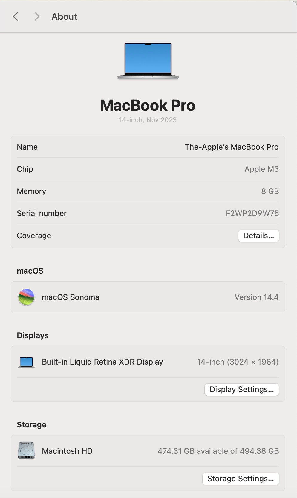 MacBook Pro 14-inch With M3 Chip 512GB - Silver (Pre-owned)