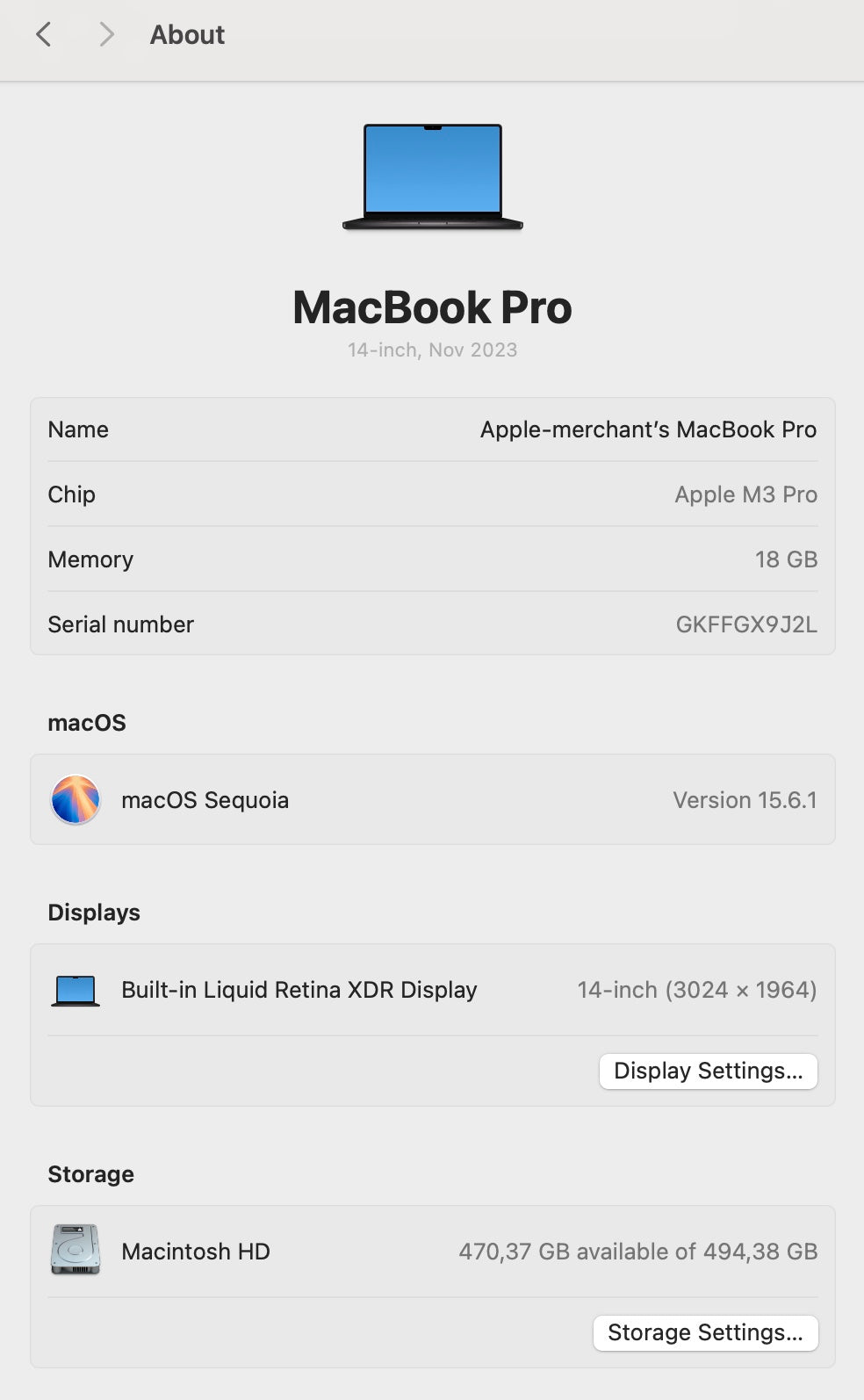 MacBook Pro 14-inch With M3 Pro Chip 512GB - Space Black (Pre-owned)