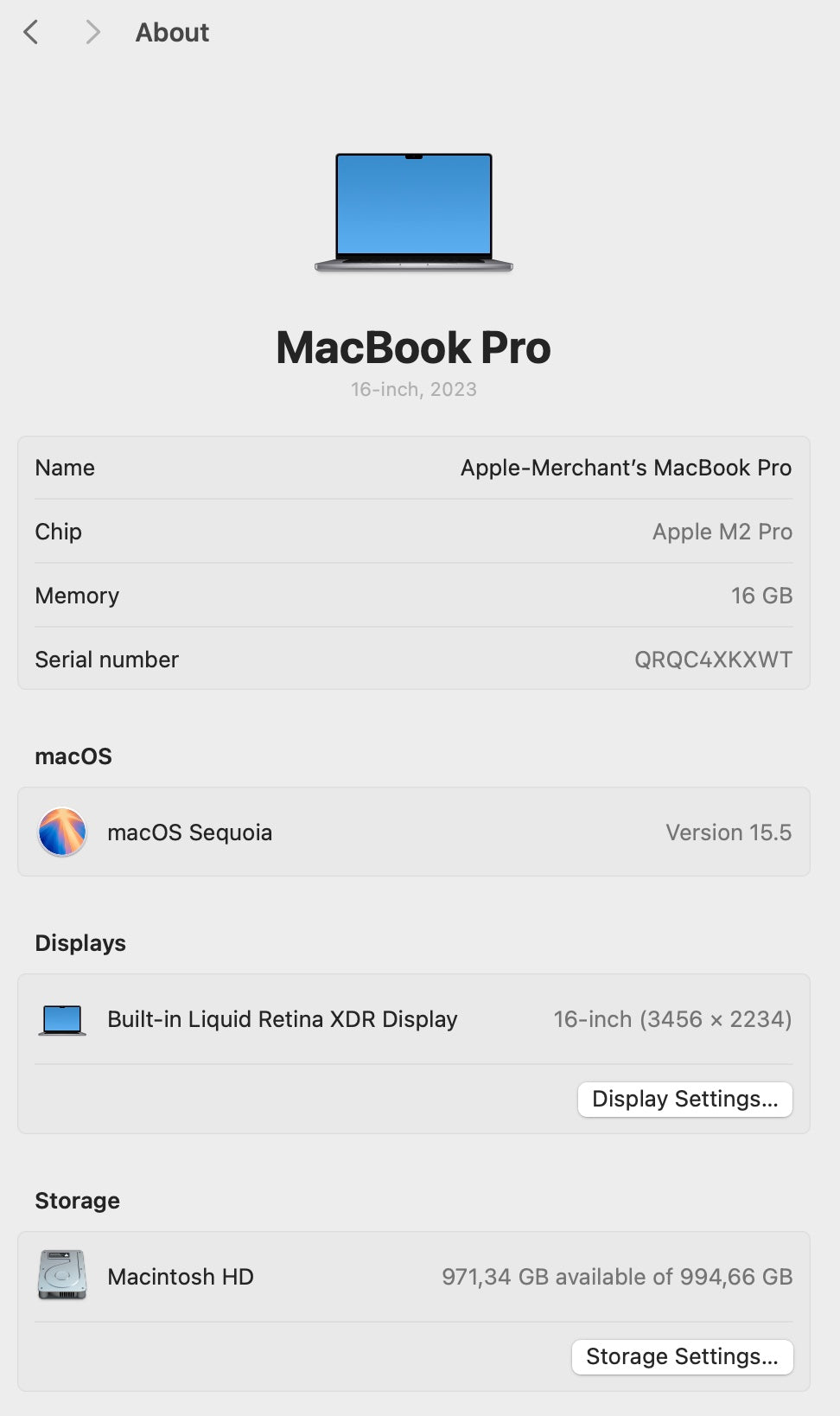 MacBook Pro 16-inch With M2 Pro Chip 1TB - Space Grey (Pre-owned)