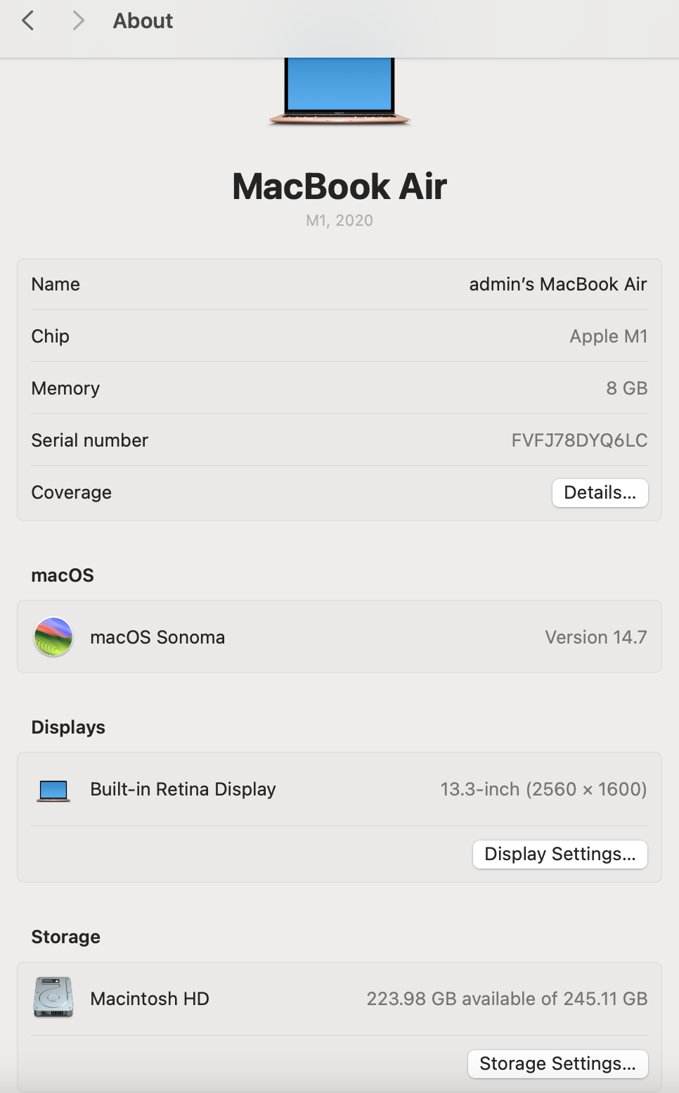 MacBook Air M1 - 256GB - Gold (Pre-owned)