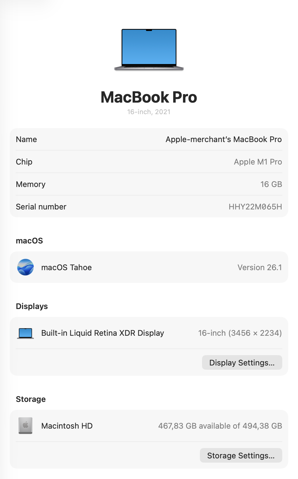 MacBook M1 Pro 16-inch 512GB - Space Grey (Pre-owned)