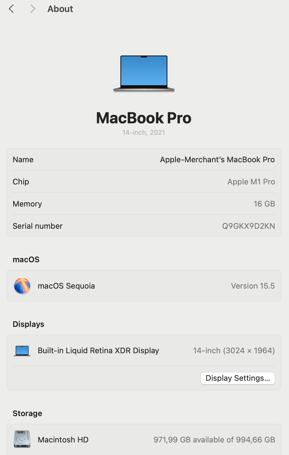 MacBook M1 Pro 14-inch 1TB - Space Grey (Pre-owned)