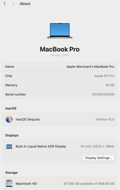 MacBook M1 Pro 14-inch 1TB - Space Grey (Pre-owned)