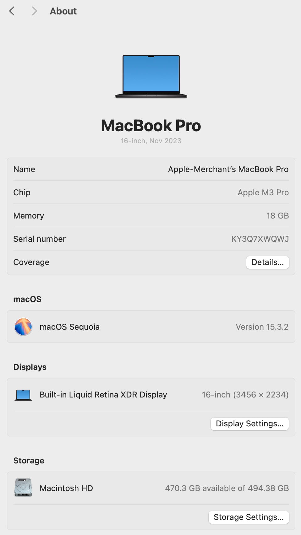 MacBook Pro 16-inch With M3 Pro Chip | 512GB - Space Black (Pre-owned)