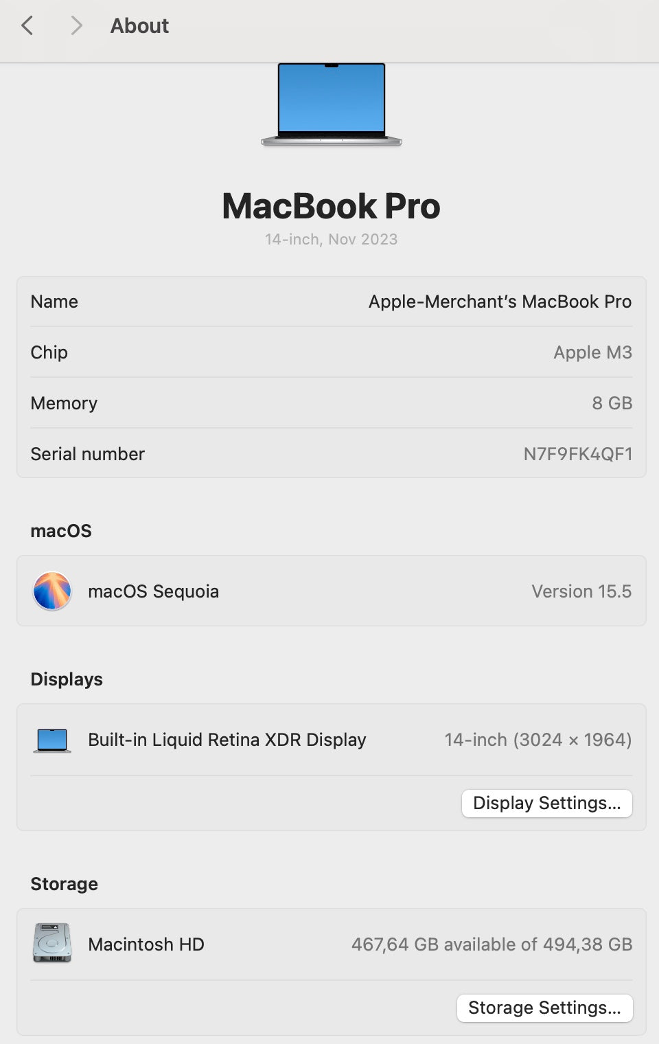 MacBook Pro 14-inch With M3 Chip 512GB - Silver (Pre-owned)