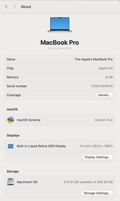 MacBook Pro 14-inch With M3 Chip 512GB - Silver (Pre-owned)