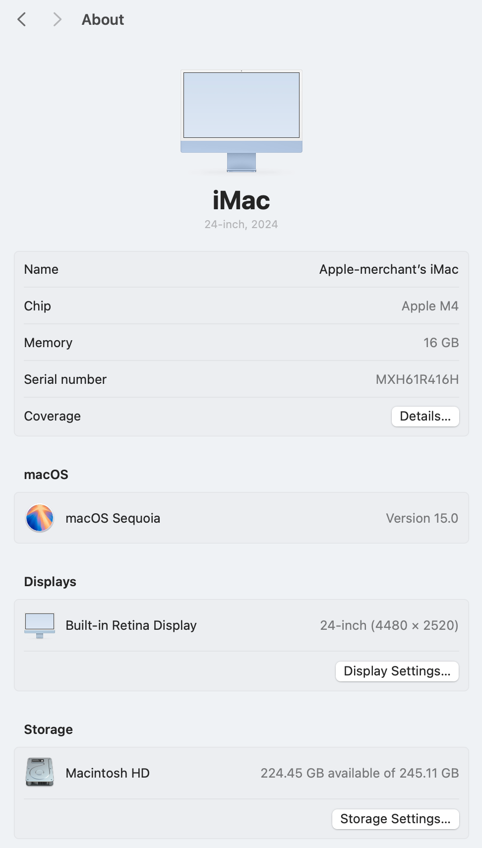 iMac 24-inch M4 Chip | 10-Core CPU, 10-Core GPU | 256GB | 16GB - Blue (Pre-owned)