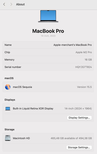 MacBook Pro 14-inch With M2 Pro Chip- Space Grey (Pre-owned)