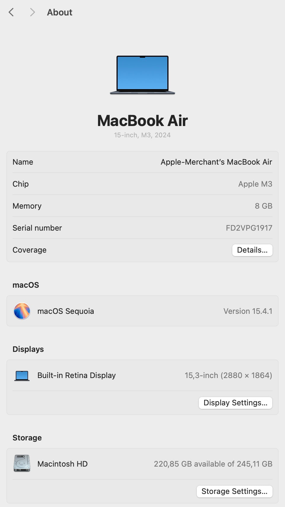 MacBook Air 15-inch | M3 Chip | 256GB - Midnight (Pre-owned)