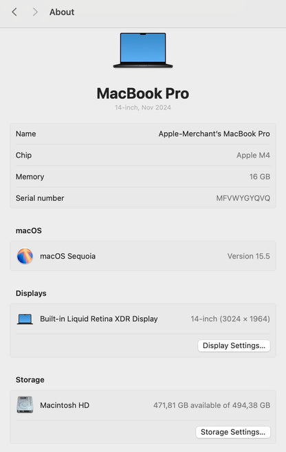 MacBook Pro 16-inch With M4 Pro Chip 512GB | 24GB - Space Black (Pre-owned)