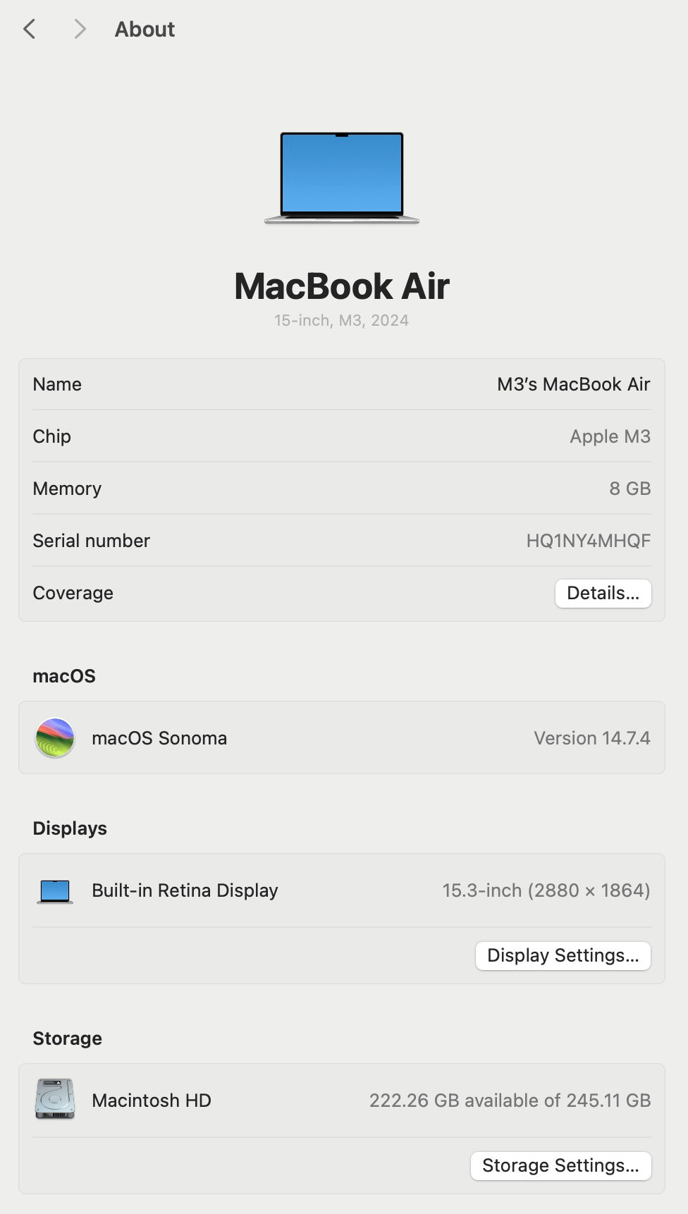 MacBook Air 15-inch | M3 Chip | 256GB - Silver (Pre-owned)
