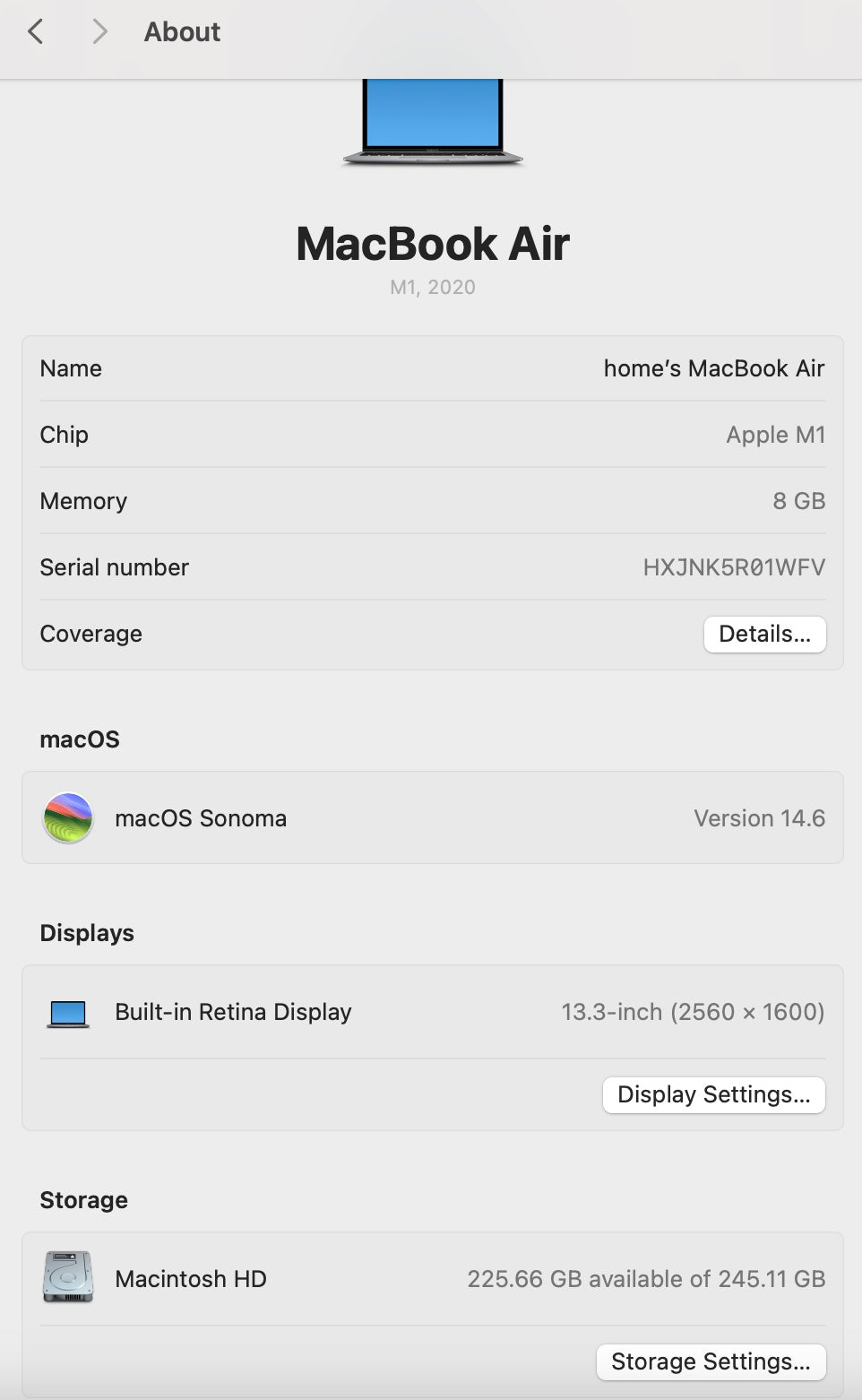 MacBook Air M1 - 256GB - Space Grey (Pre-owned)