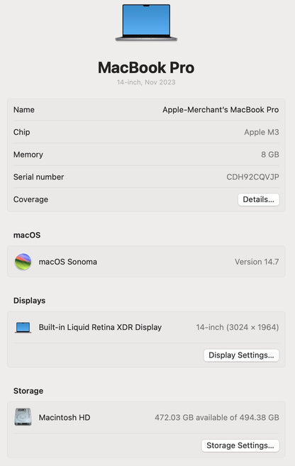 MacBook Pro 14-inch With M3 Chip 512GB - Space Grey (Pre-owned)