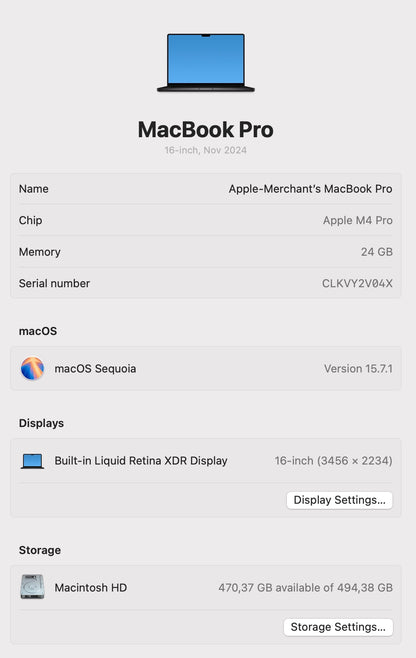 MacBook Pro 16-inch With M4 Pro Chip 512GB | 24GB - Space Black (Pre-owned)