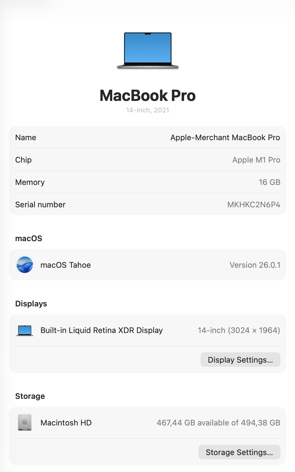 MacBook Pro 14-inch With M1 Pro Chip 512GB - Space Grey (Pre-owned)