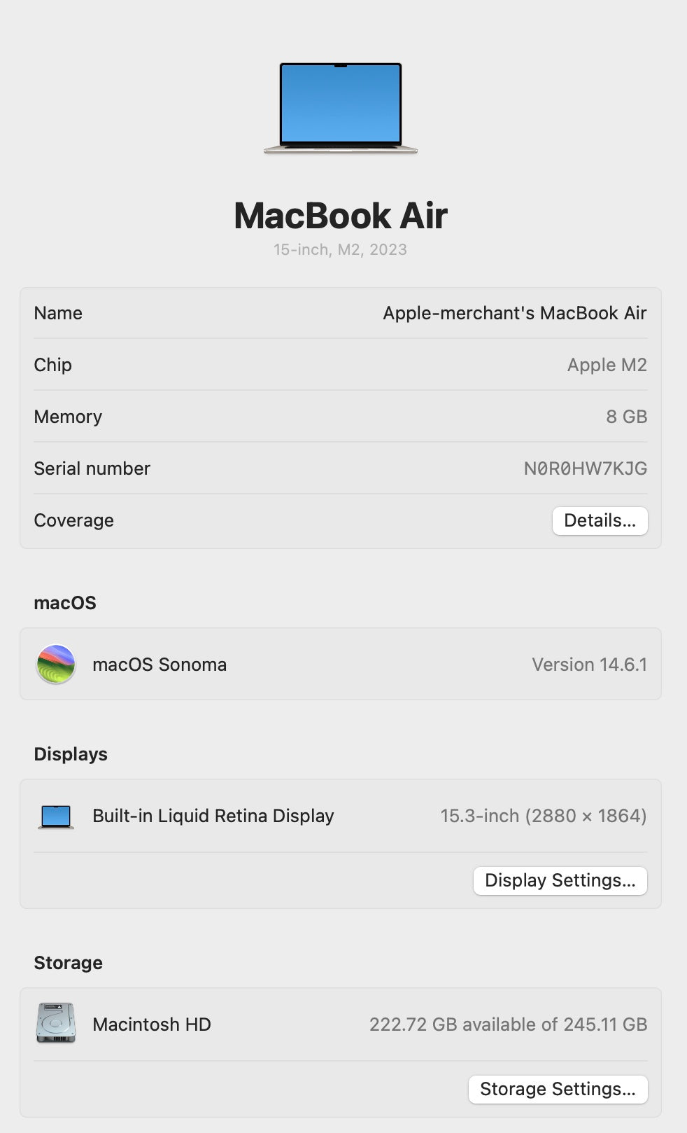 MacBook Air 15-inch | M2 Chip | 256GB - Starlight (Pre-owned)