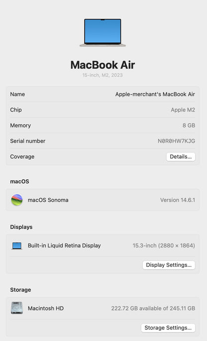 MacBook Air 15-inch | M2 Chip | 256GB - Starlight (Pre-owned)