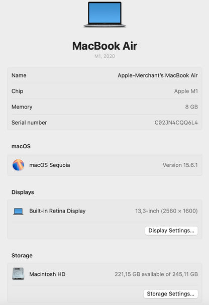 MacBook Air M1 - 256GB - Space Grey (Pre-owned)