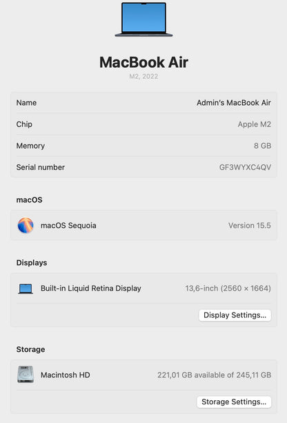 MacBook Air 13-inch | M2 Chip | 256GB - Midnight (Pre-owned)